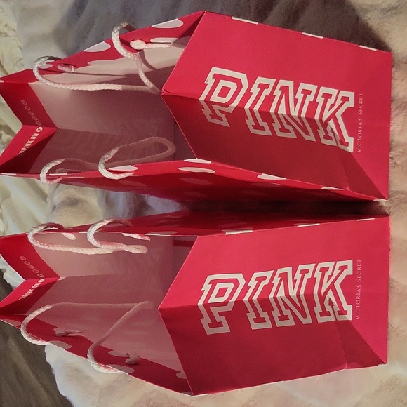 🎀 PINK Victoria's Secret 🎀 VINTAGE  Hot Pink Polka Dot Shopping / Gift Bags🐕 - Picture 2 of 4